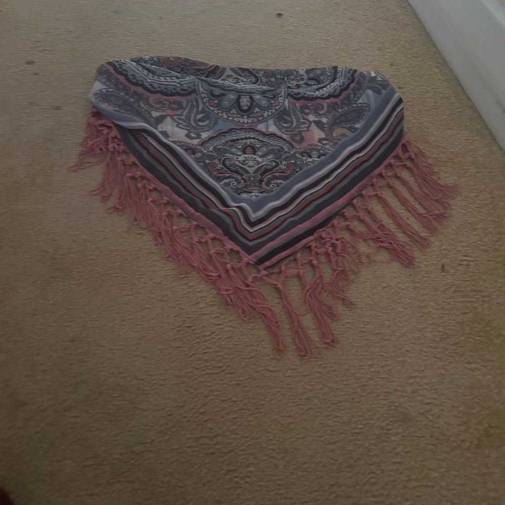 Livie & Luca Paisley Scarf with Pink and Gray Fringe